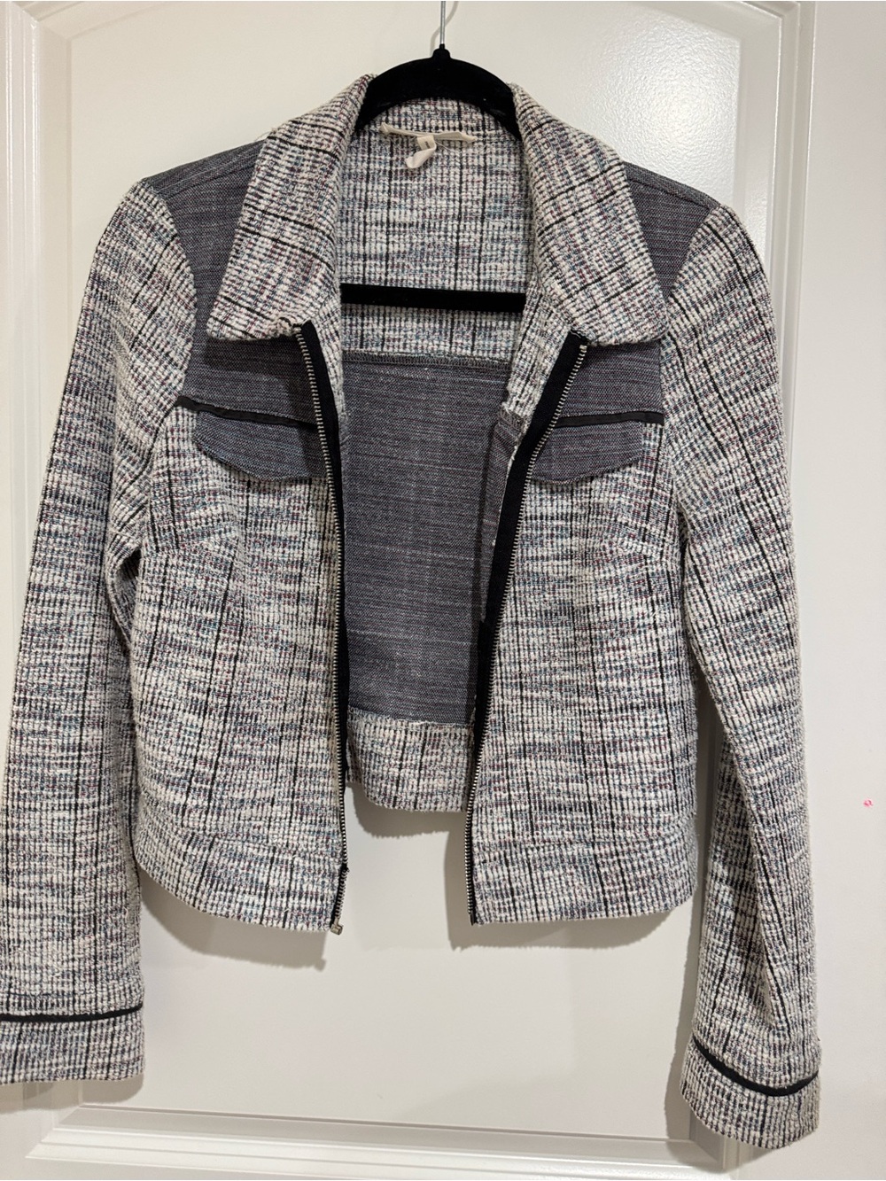 BCBGeneration Gray Tweed Zip-Front Blazer